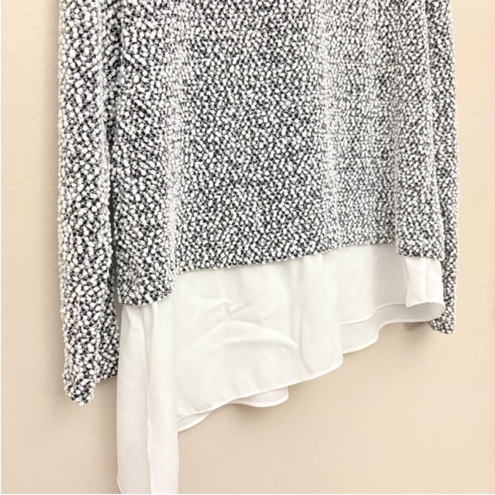 Suzy Black & White Popcorn Knit Sweater Asymmetrical Blouse Trim – Size XL EUC - Picture 14 of 14